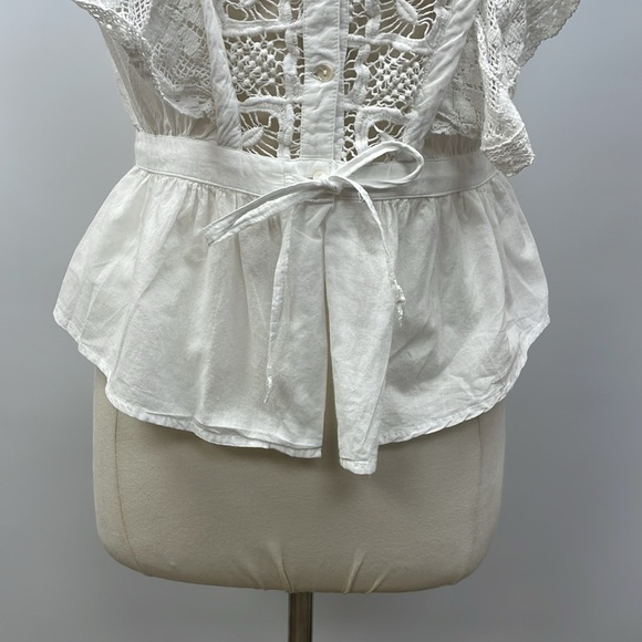 Place Nationale Crochet Button Down Flutter Sleeve Woven Blouse White Medium - Picture 3 of 7